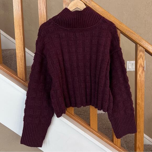 NEW Size Small Free People We The Free Soul Searcher Mock Neck Wine Sweater - Picture 9 of 10